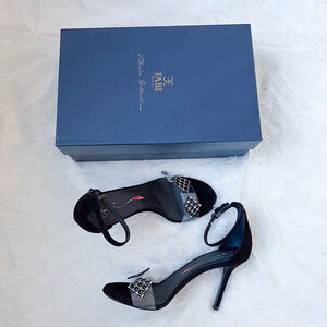 NEW FABI Italy Asiago Nero Black Strappy Suede Heels Clear PVC Crystals 40EU